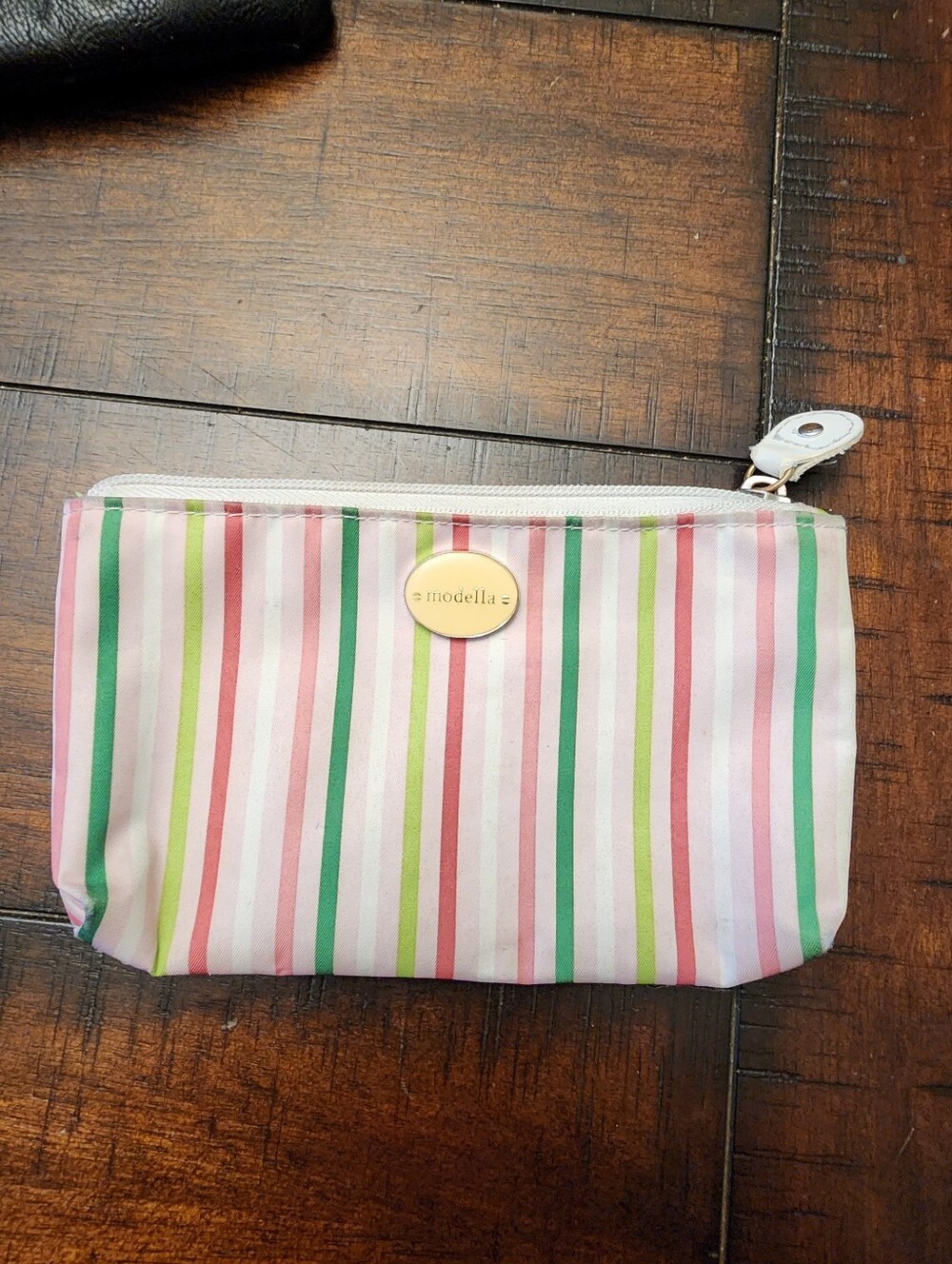 Modella Striped Cosmetic Pouch in Pink, Green & Cream